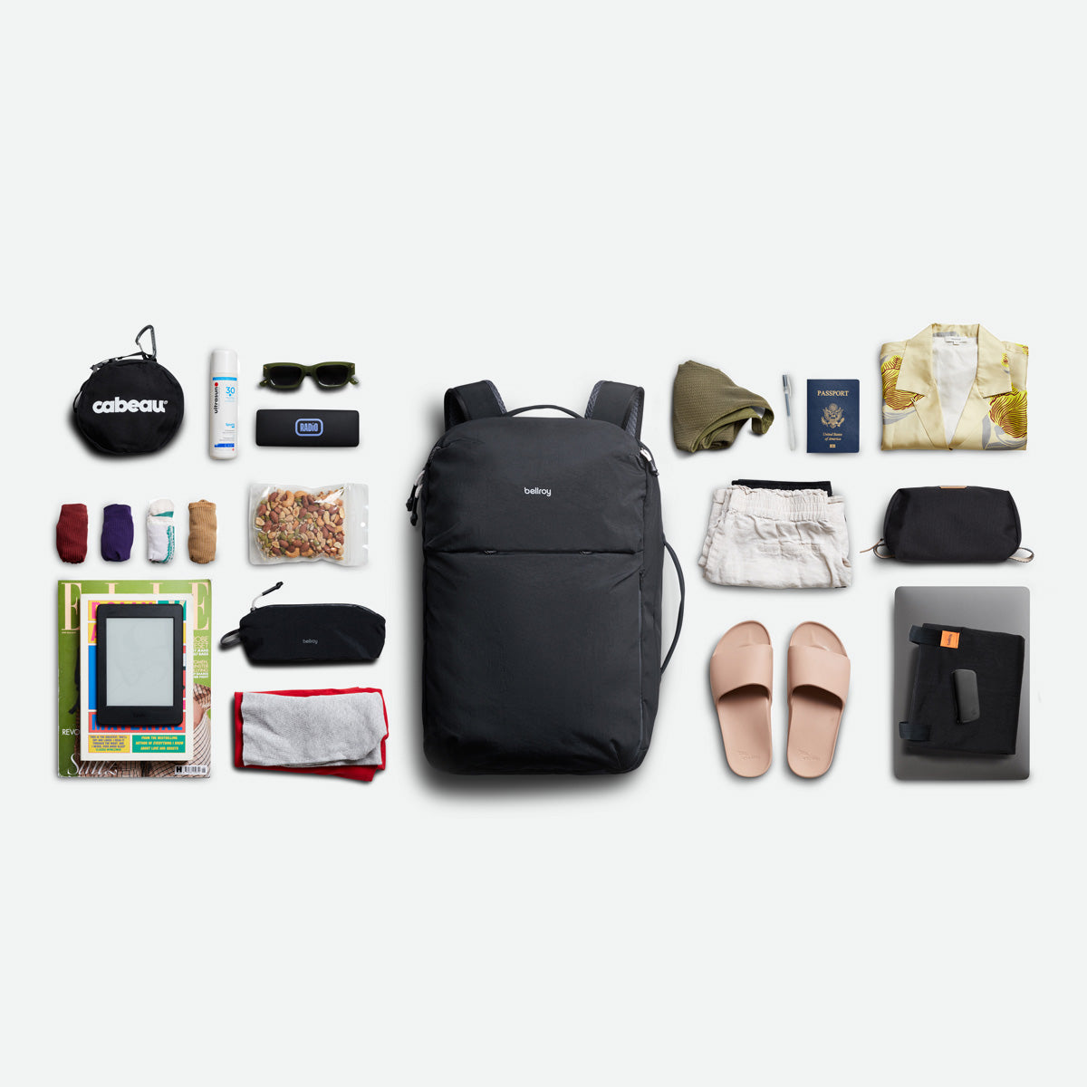 Bellroy Lite Travel Pack 30L - Black (Leather Free) - Flatlay