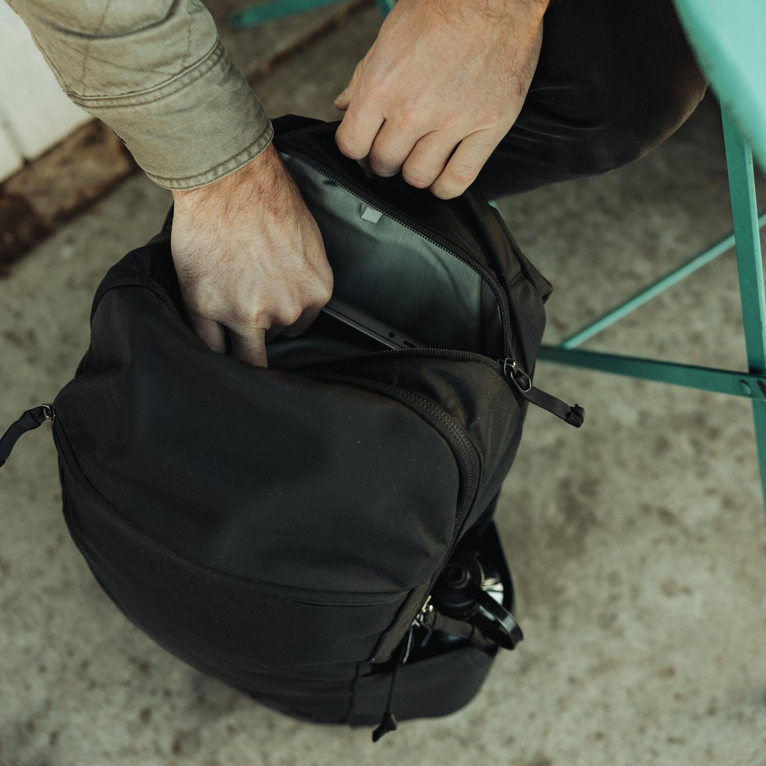 Evergoods Civic Half Zip 26L - Solution Dyed Black - Lifestyle Image