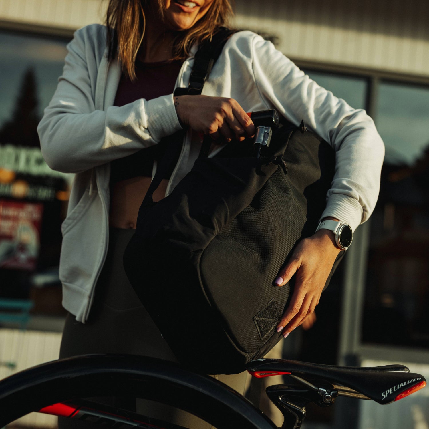 Evergoods Civic Half Zip 22L - Solution Dyed Black - Lifestyle Image