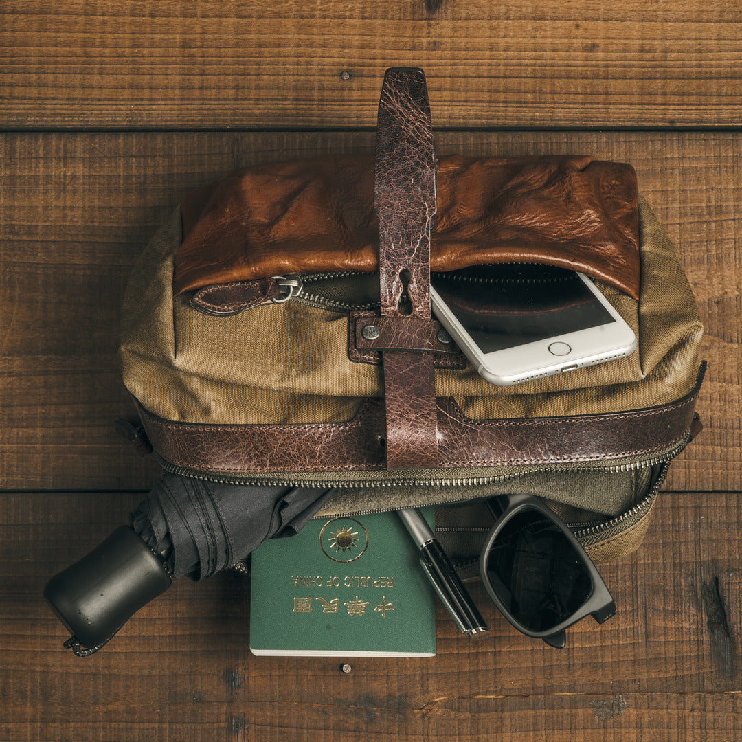 Wotancraft "Mini Rider" Sling Bag 3.5L - Khaki Brown Canvas / Brown Leather