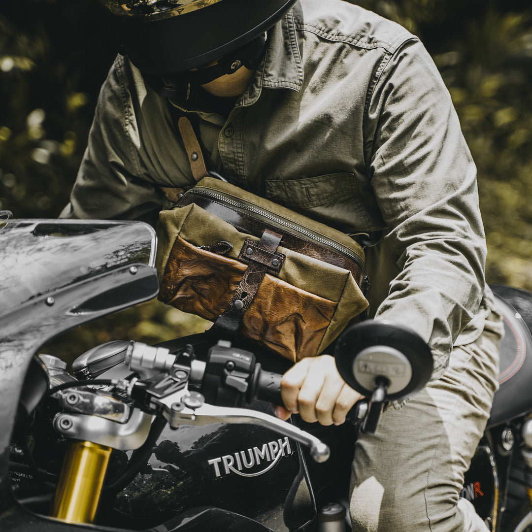 Wotancraft "Mini Rider" Sling Bag 3.5L - Khaki Brown Canvas / Brown Leather