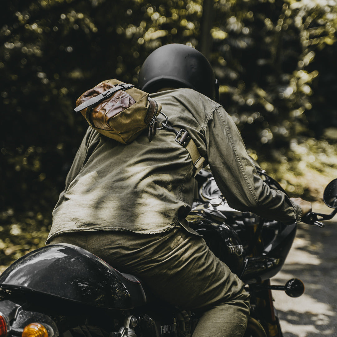 Wotancraft "Mini Rider" Sling Bag 3.5L - Khaki Brown Canvas / Brown Leather