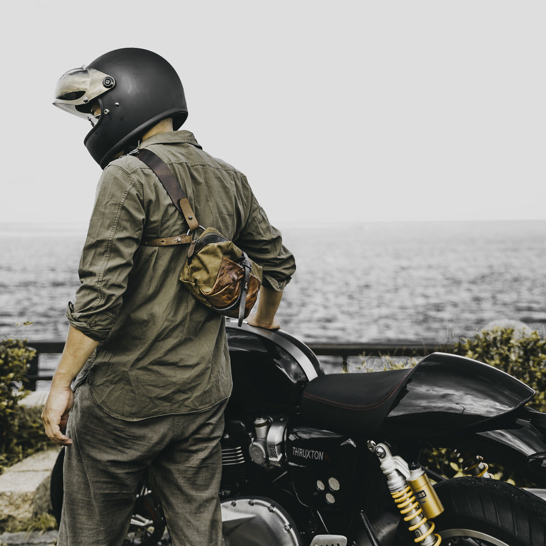 Wotancraft "Mini Rider" Sling Bag 3.5L - Khaki Brown Canvas / Brown Leather