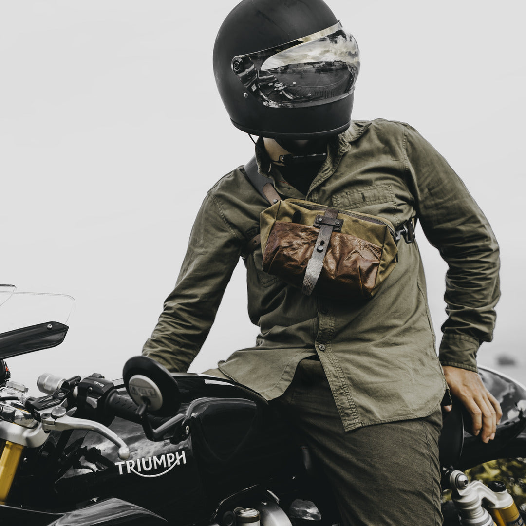 Wotancraft "Mini Rider" Sling Bag 3.5L - Khaki Brown Canvas / Brown Leather