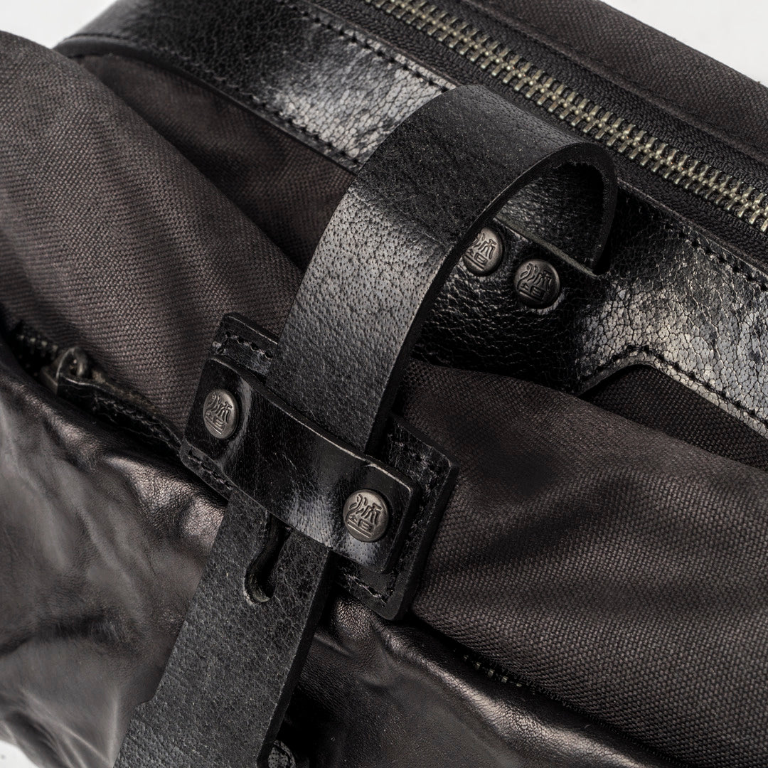 Wotancraft "Mini Rider" Sling Bag 3.5L - Black Canvas / Black Leather