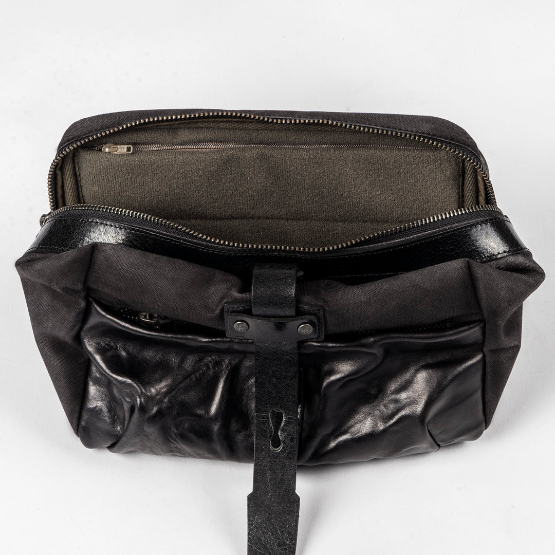 Wotancraft "Mini Rider" Sling Bag 3.5L - Black Canvas / Black Leather