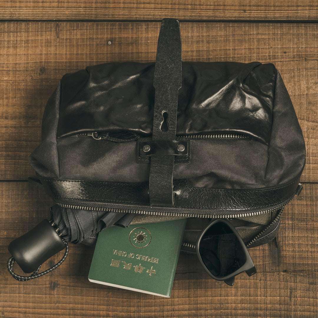 Wotancraft "Mini Rider" Sling Bag 3.5L - Black Canvas / Black Leather