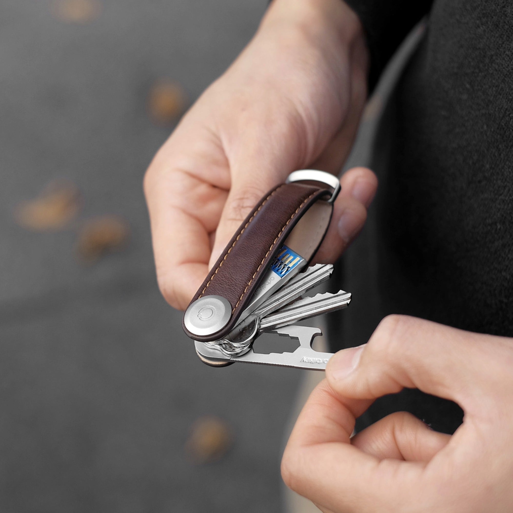 Orbitkey Key Organiser Leather - Espresso with Brown Stitching