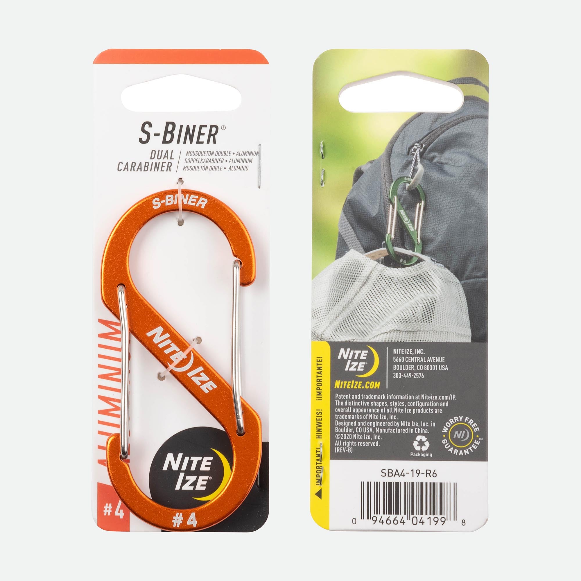 S-Biner® Aluminum Dual Carabiner - #4 Orange