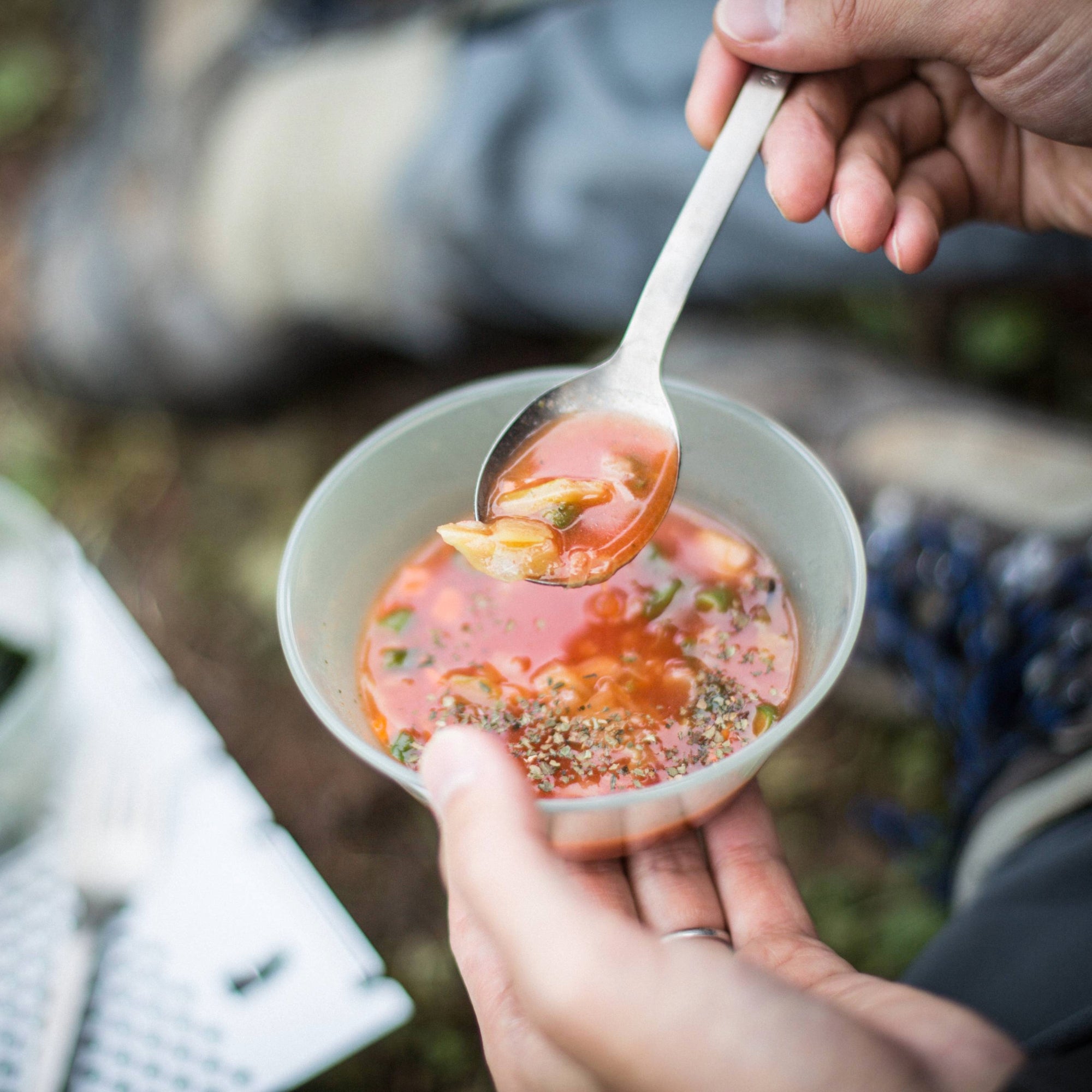 Snow Peak Titanium Fork & Spoon Set - Lifestyle Image
