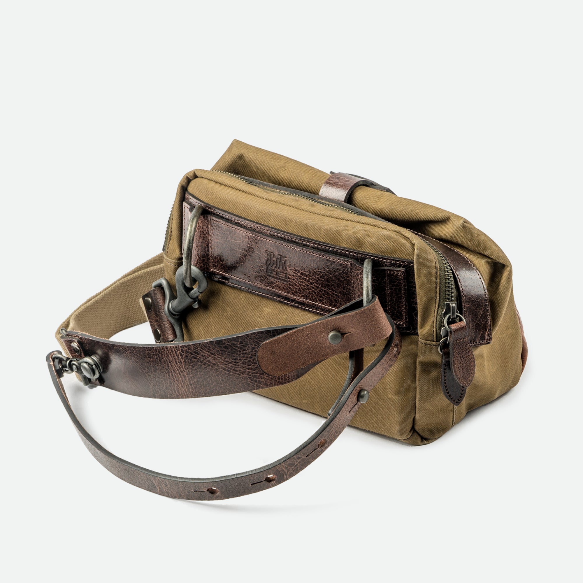 Wotancraft "Mini Rider" Sling Bag 3.5L - Khaki Brown Canvas / Brown Leather