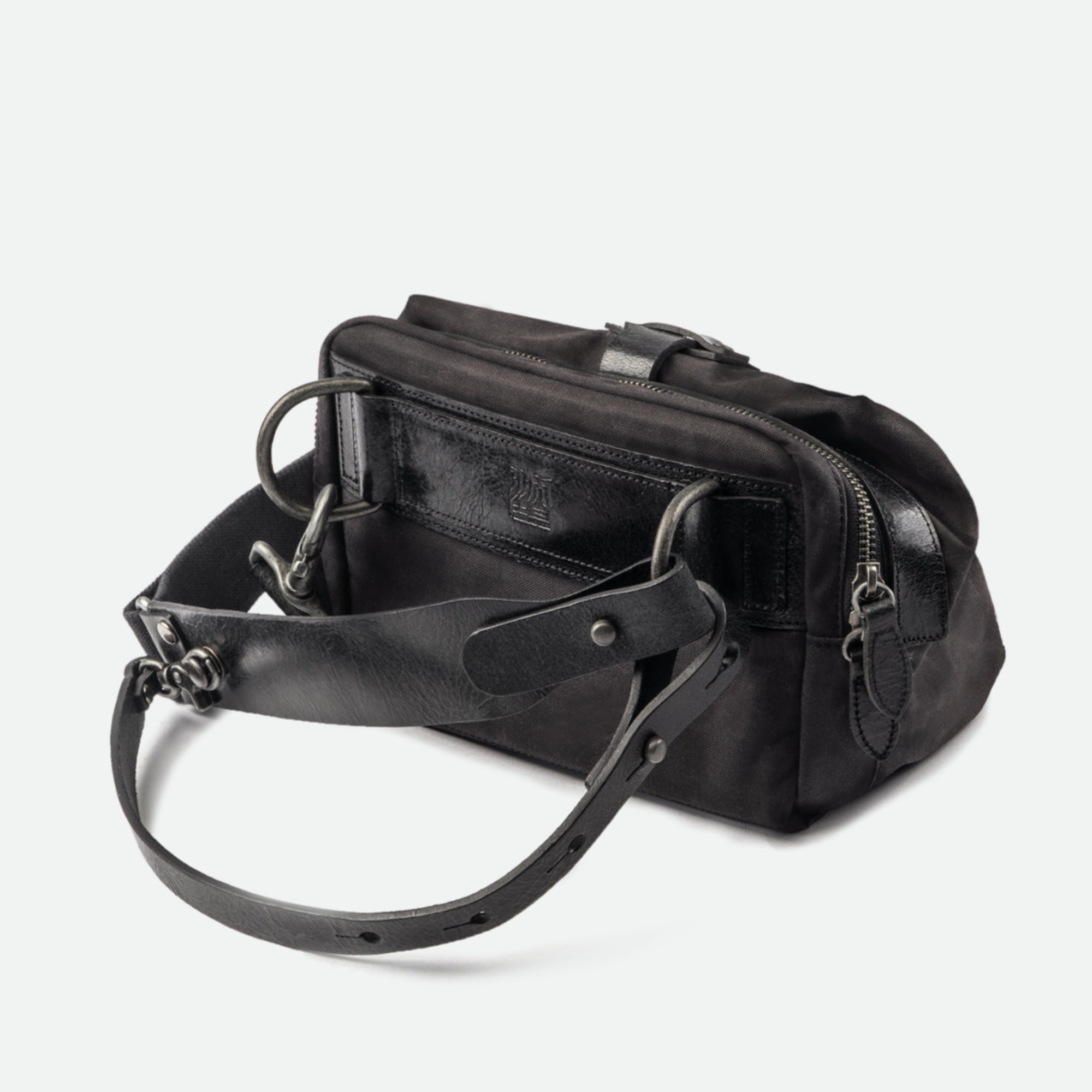 Wotancraft "Mini Rider" Sling Bag 3.5L - Black Canvas / Black Leather
