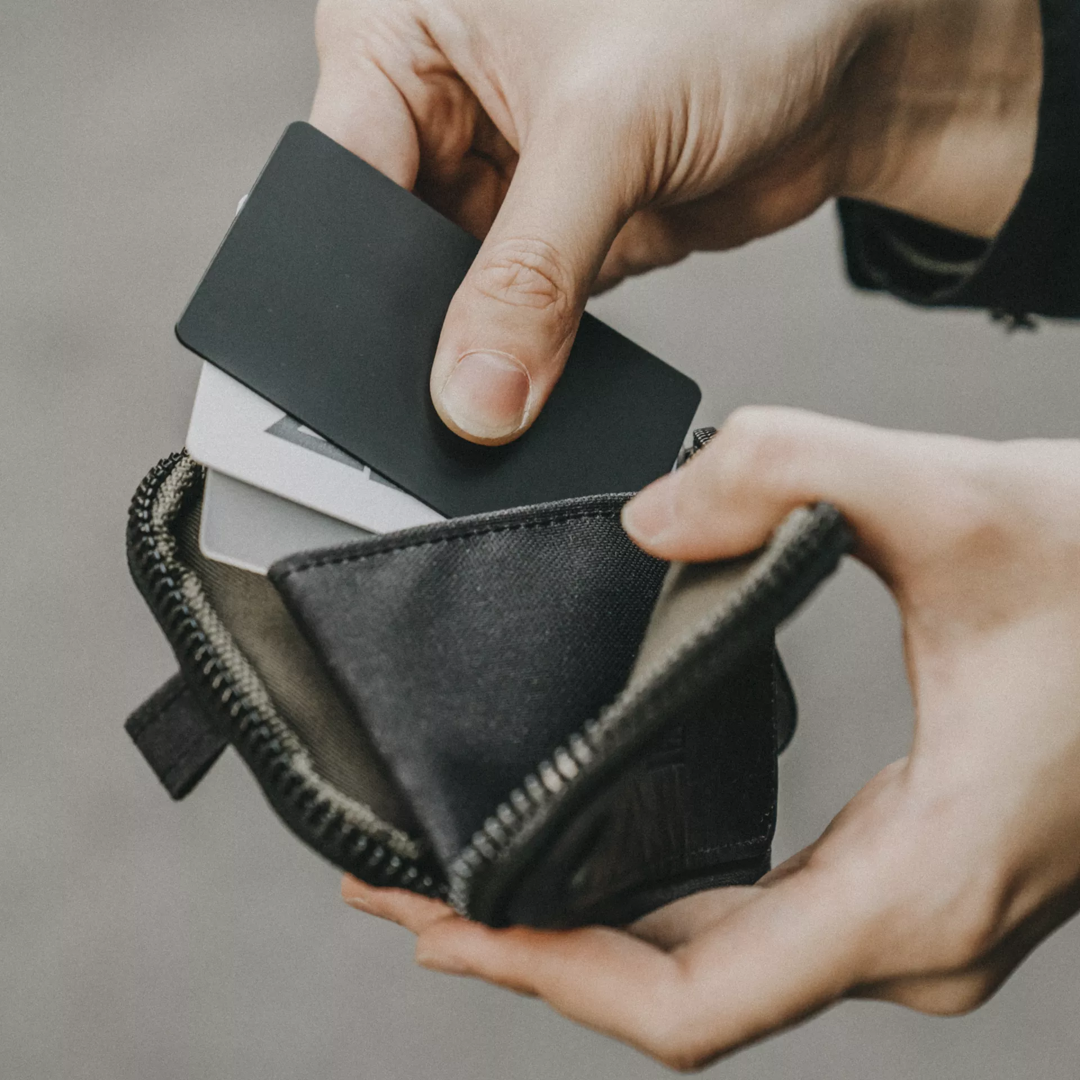 Wotancraft Nylon + Leather Essential Wallet - Black Canvas / Black Accent - Lifestyle Image