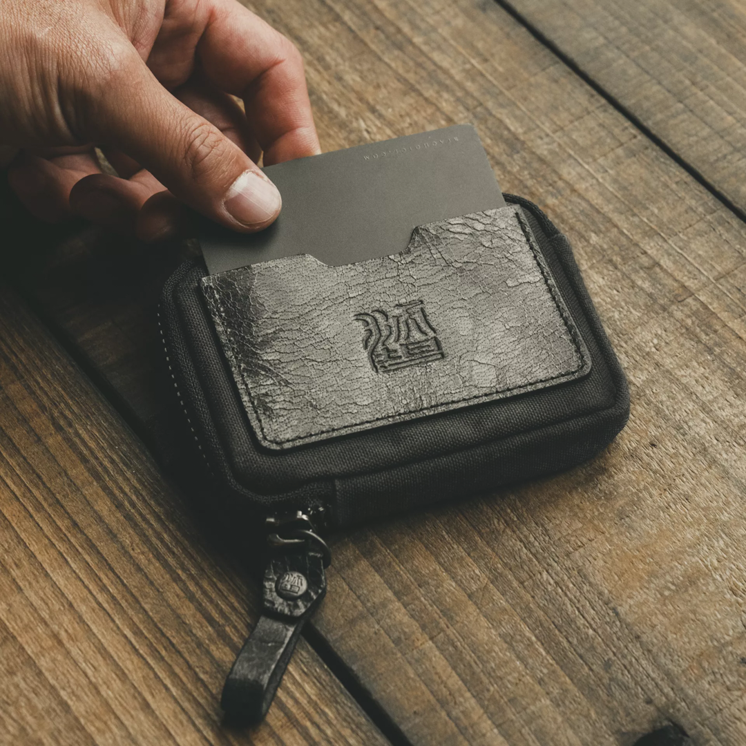 Wotancraft Nylon + Leather Essential Wallet - Black Canvas / Black Accent - Lifestyle Image