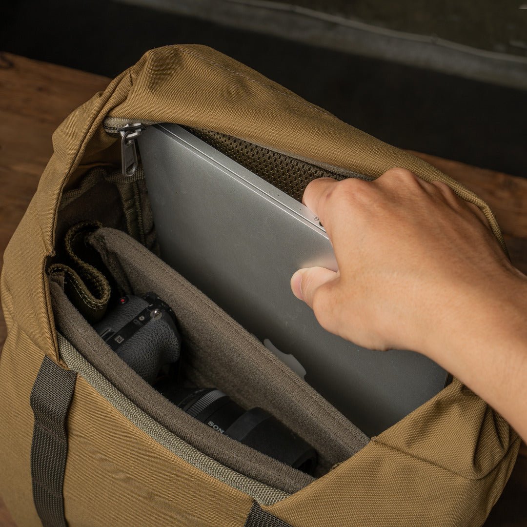 Wotancraft "New Pilot" Travel Camera Backpack 18L - Khaki Brown Canvas