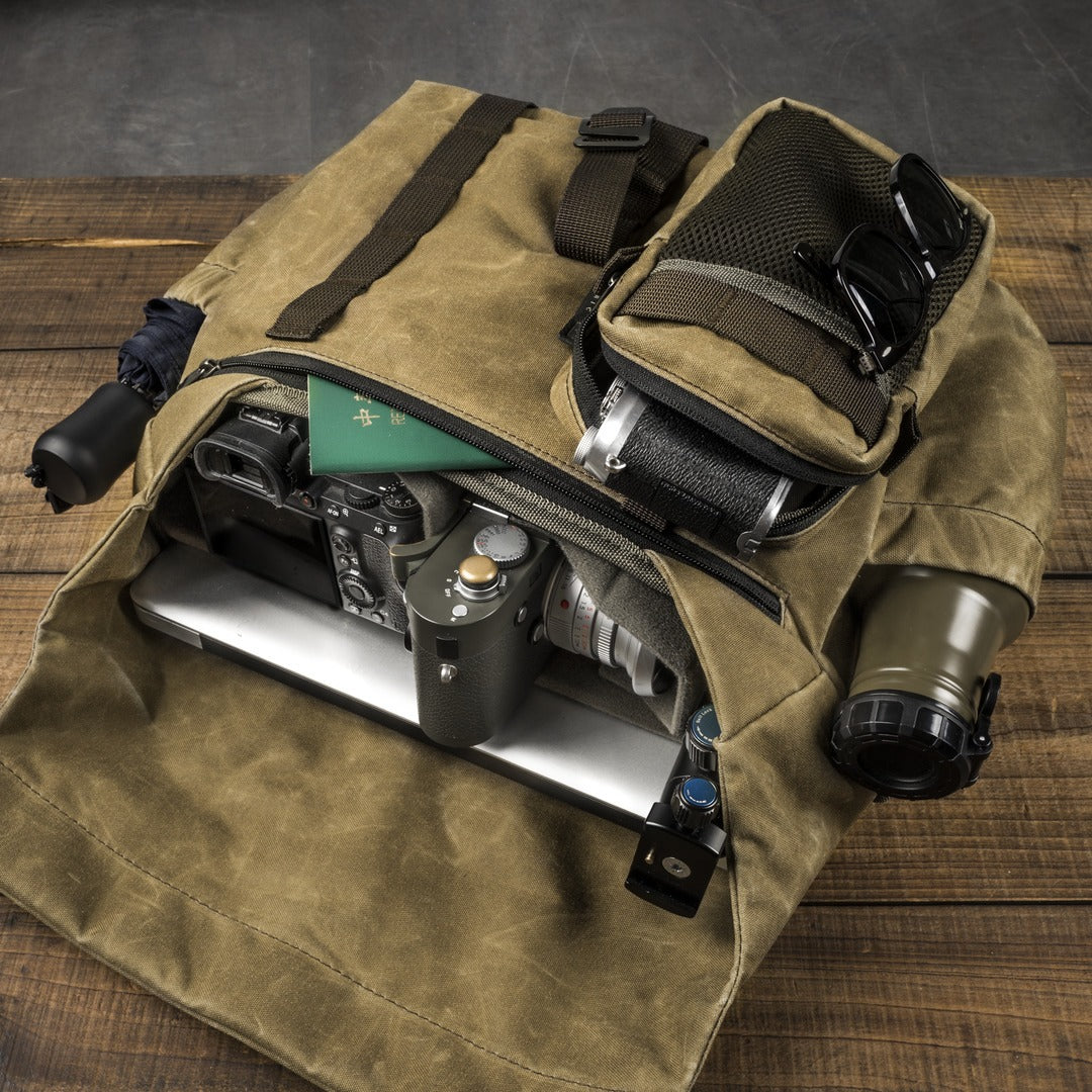 Wotancraft "Pilot" Travel Camera Bag 10L Upgraded - Khaki Brown Canvas